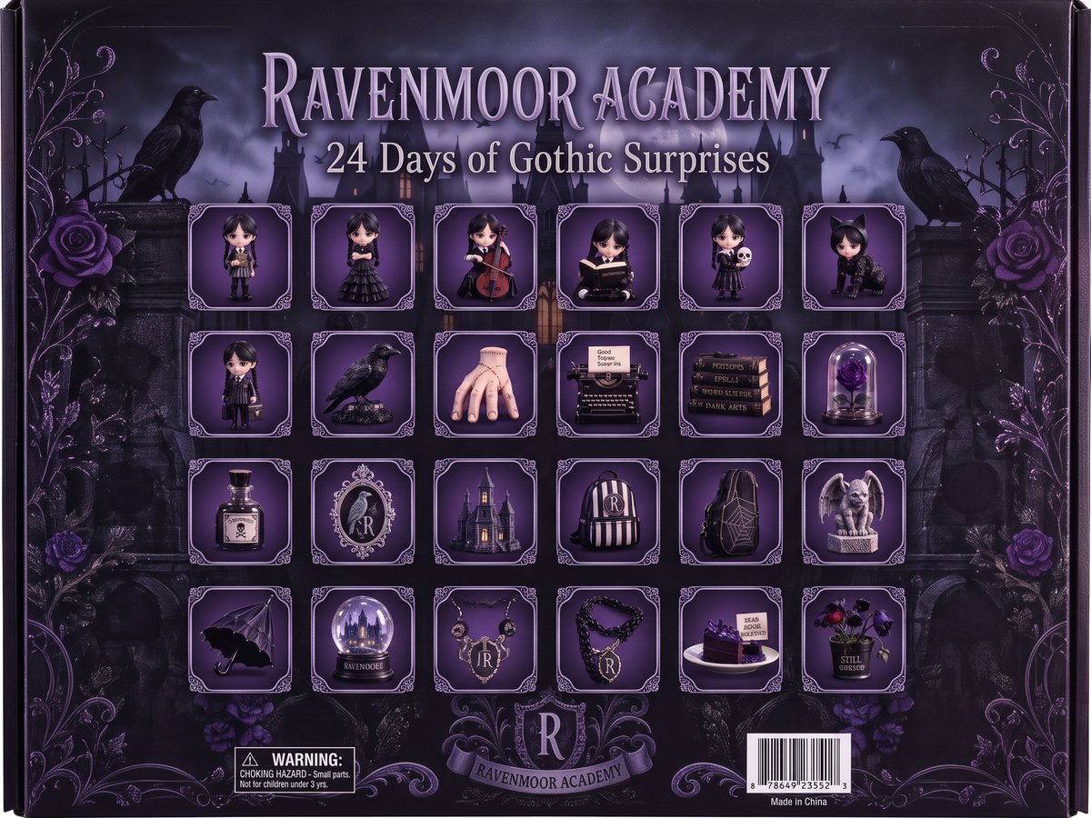 Back of the box showing the 24 gothic surprises