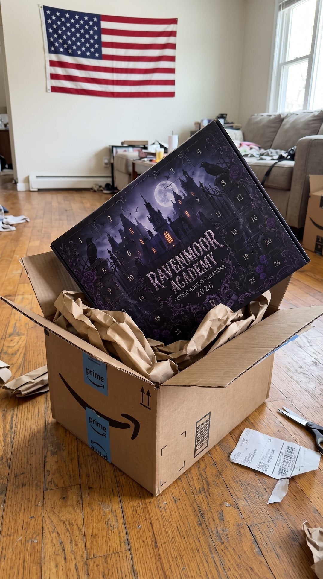 Ravenmoor Academy advent calendar delivered in a shipping box